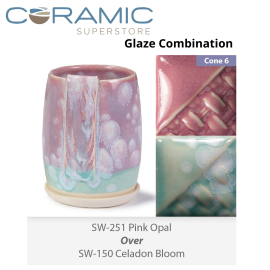 Pink Opal SW-251 over Celadon Bloom SW-150 Stoneware Combination